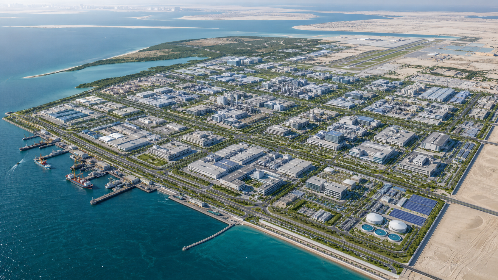 ADPIC proposed Abu Dhabi pharmaceutical industrial city masterplan with port and airport connectivity