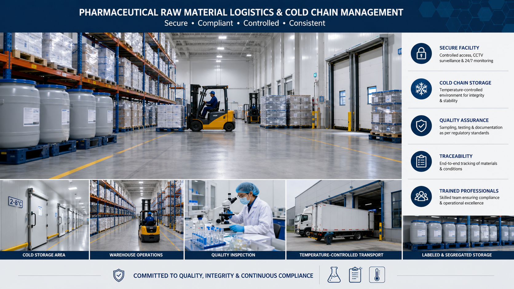 Pharmaceutical raw material logistics and cold chain management concept