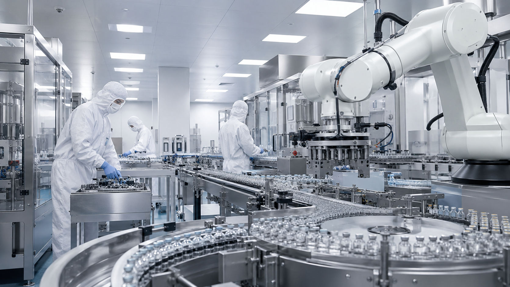 Robotic pharmaceutical manufacturing cleanroom and automated production line